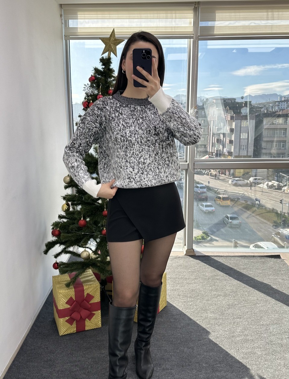 Kendinden Desenli Premium Taşlı Kazak - Görsel 5