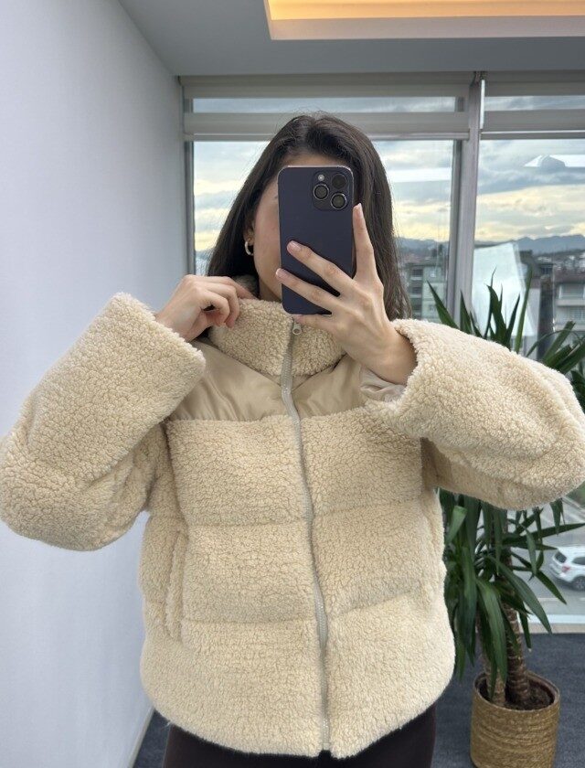 Bej Boğumlu Teddy Mont