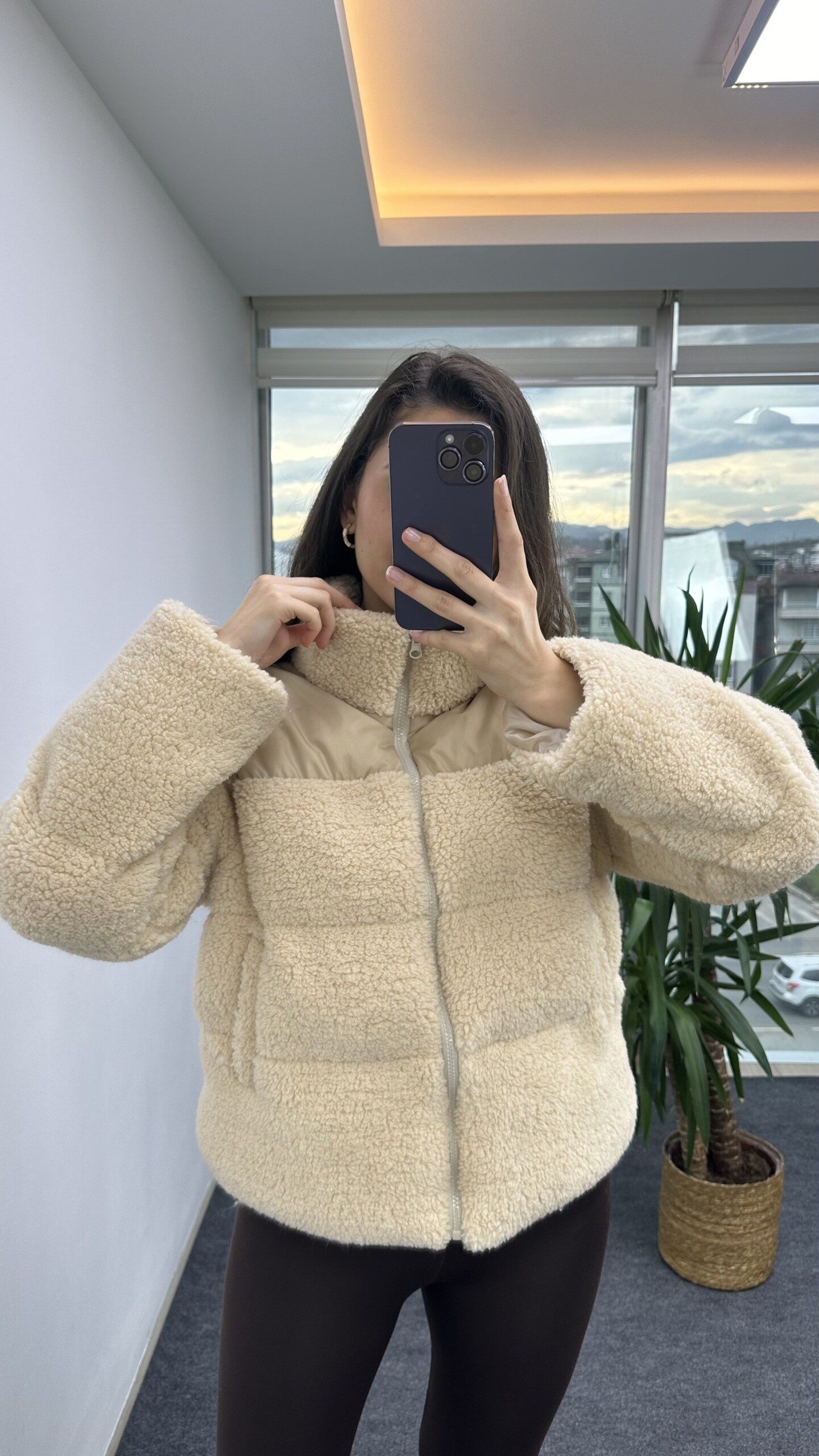 Bej Boğumlu Teddy Mont