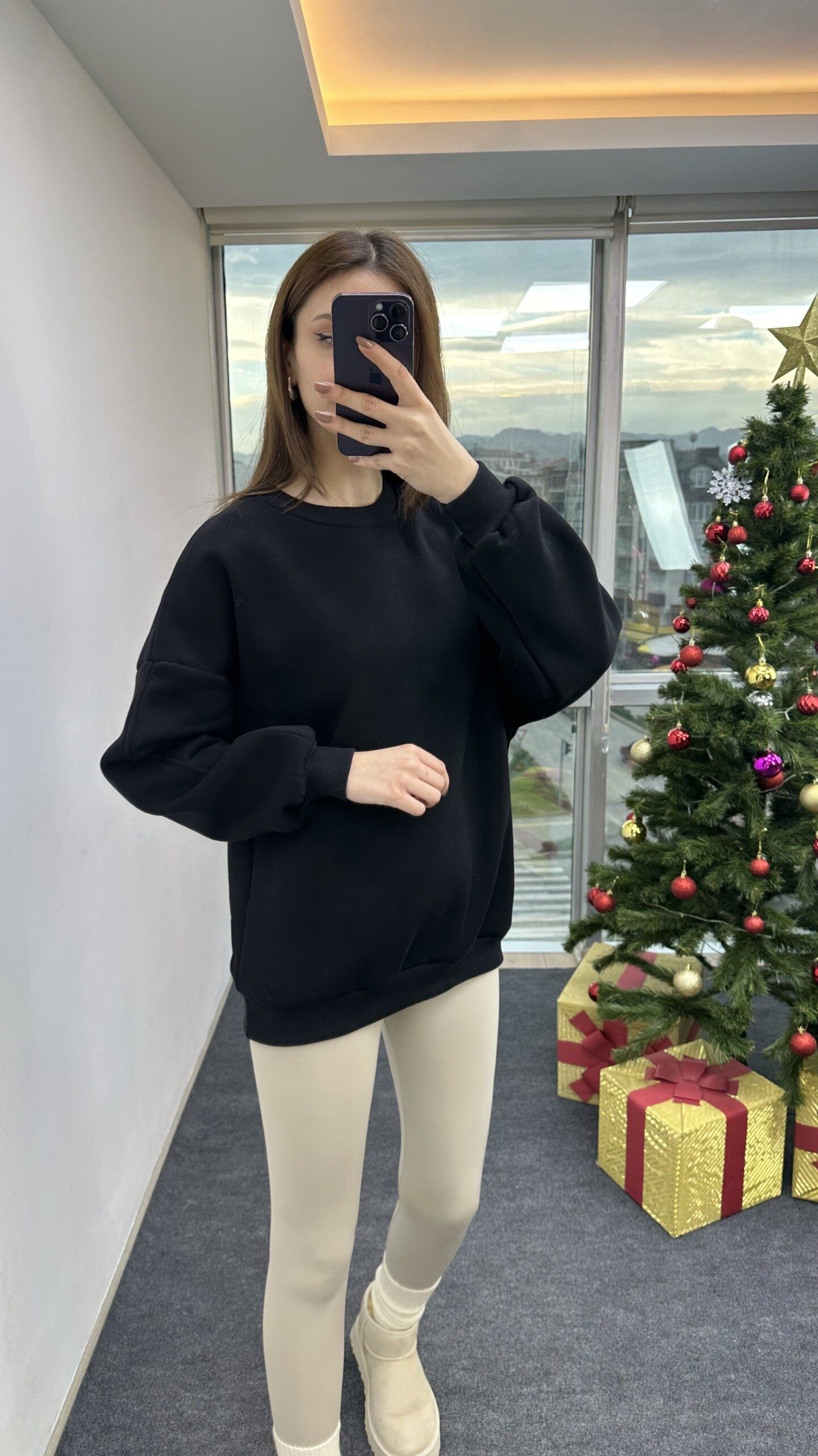 Siyah Oversize Şardonlu Sweat - Görsel 2