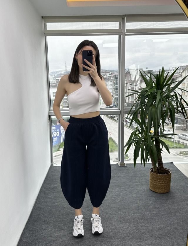 Lacivert Dikişli Gabardin Şalvar Pantolon