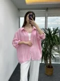Toz Pembe Düşük Omuz Oversize Gömlek