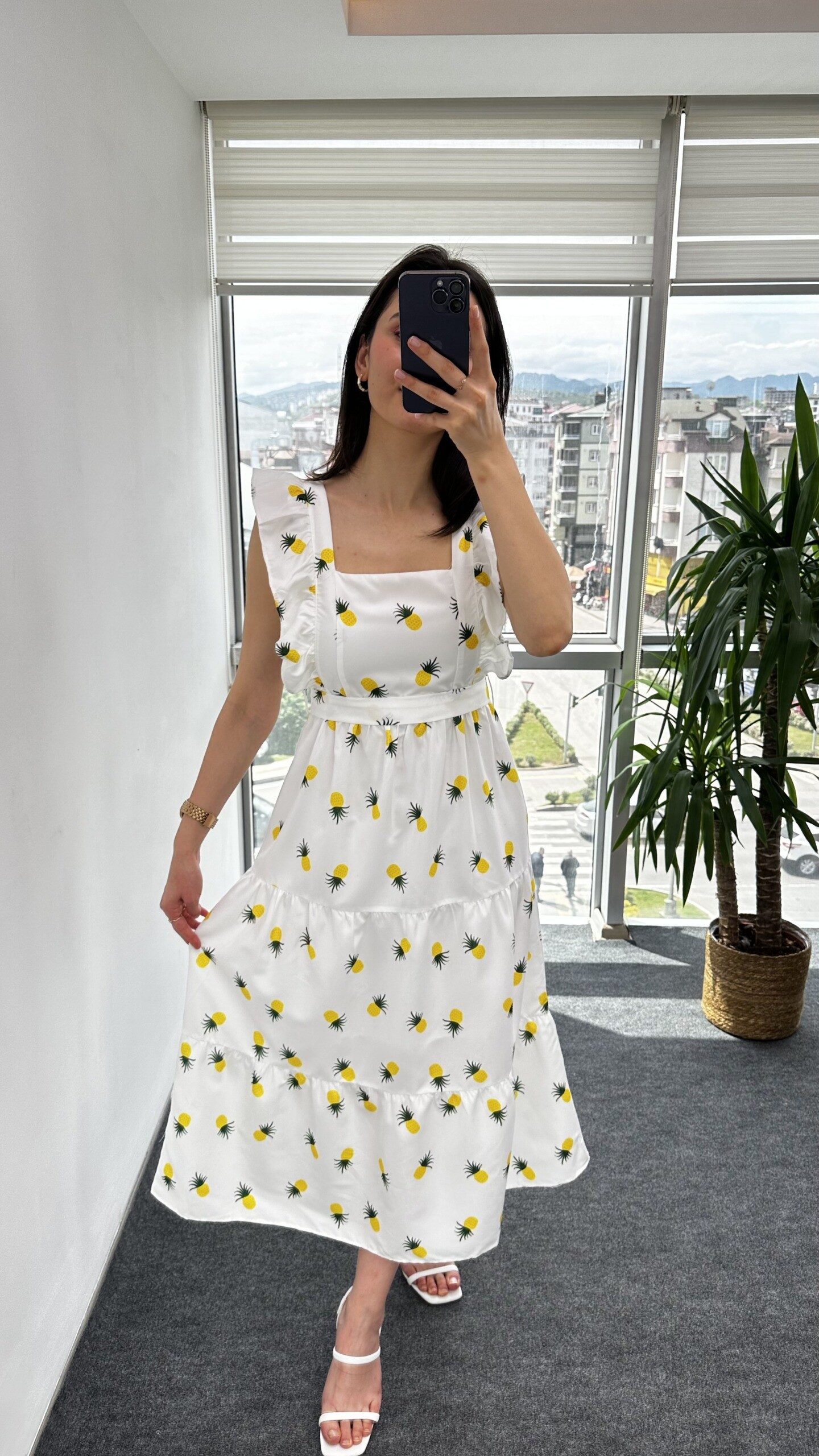 Ananas Desenli Poplin Elbise - Görsel 3